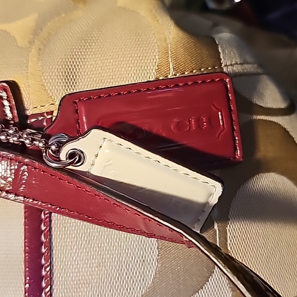 Coach Like new condition signature "CC" canvas tote with red patent accents. - Picture 2 of 6